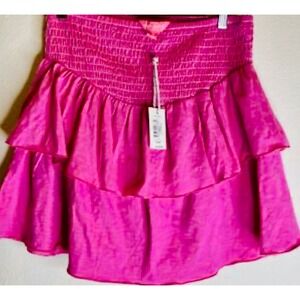 Simply Southern Pink Smocked Ruffle Tiered Mini‎ Skirt Womens small NWT